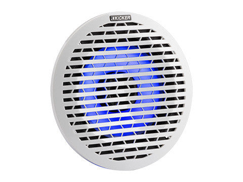 Kicker KM614FL 6.5" Thin-Mount RGB LED Marine Coaxial Speakers 4-Ohm - White & Silver Grilles (Pair) Kicker
