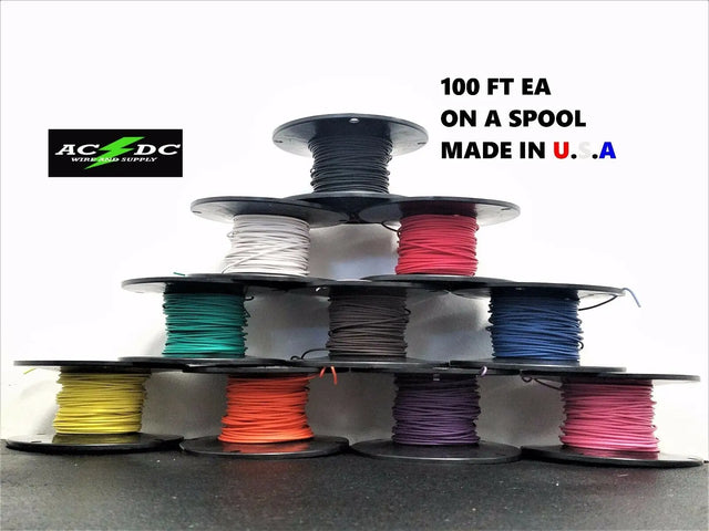 1000' AUTOMOTIVE WIRE 20 AWG HIGH TEMP TXL STRANDED WIRE 10 COLORS 100 FT EA ACDCWIREANDSUPPLY