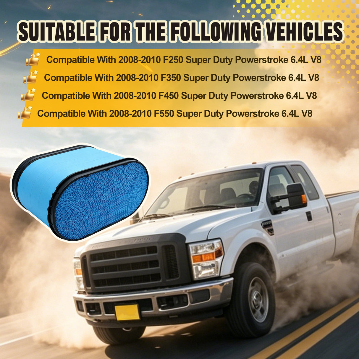 Trucktok 2008-2010 6.4L Ford Powerstroke Diesel Air Filter Replaces FA1886 TruckTok