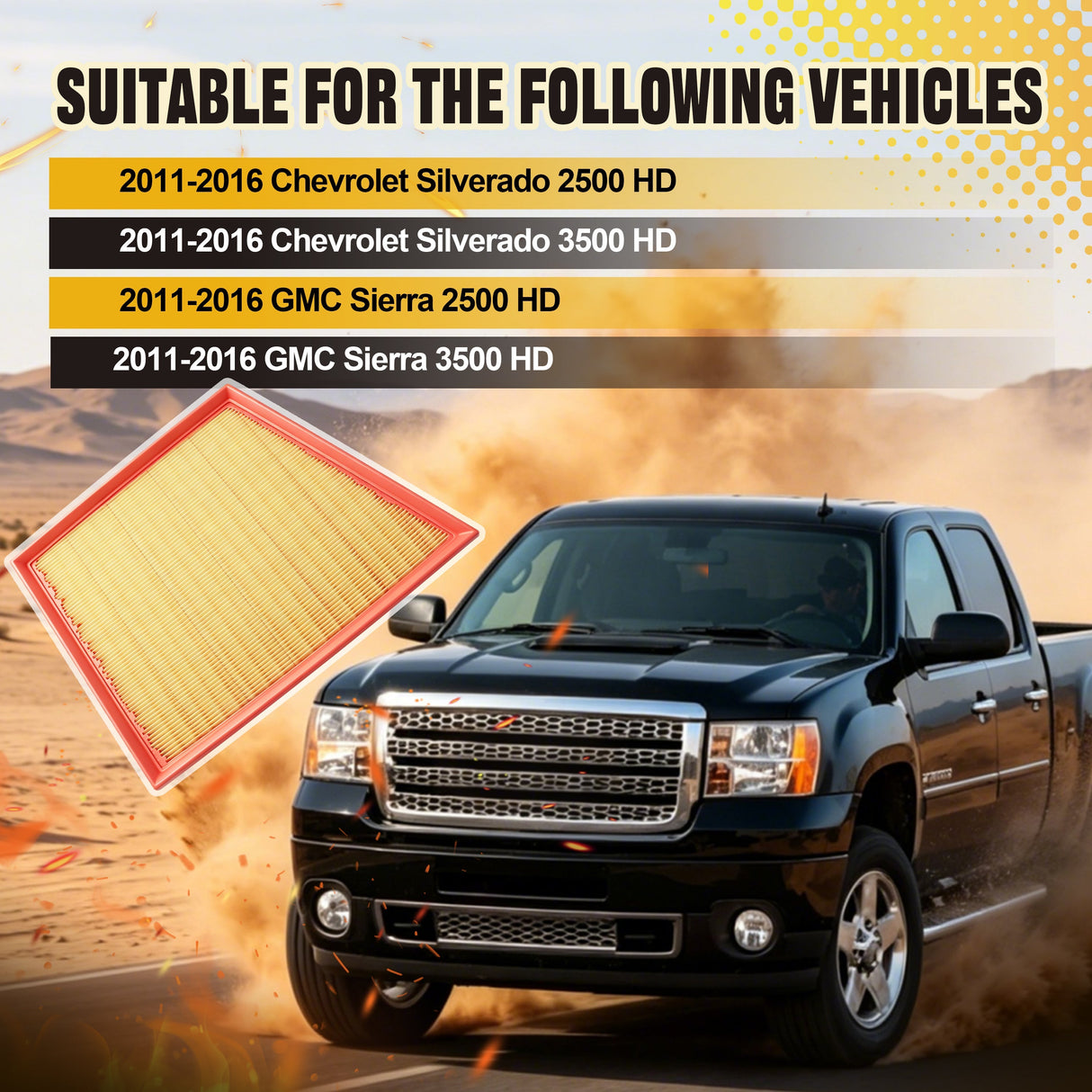 Trucktok 2011-2016 6.6L Silverado Sierra Duramax Air Filter Replaces 25945274 A3141C TruckTok