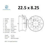 22.5x8.25 Truck Wheels 4pcs Forged Aluminum Rims $238 each BULK PRICE Machined Bright Hub-Piloted