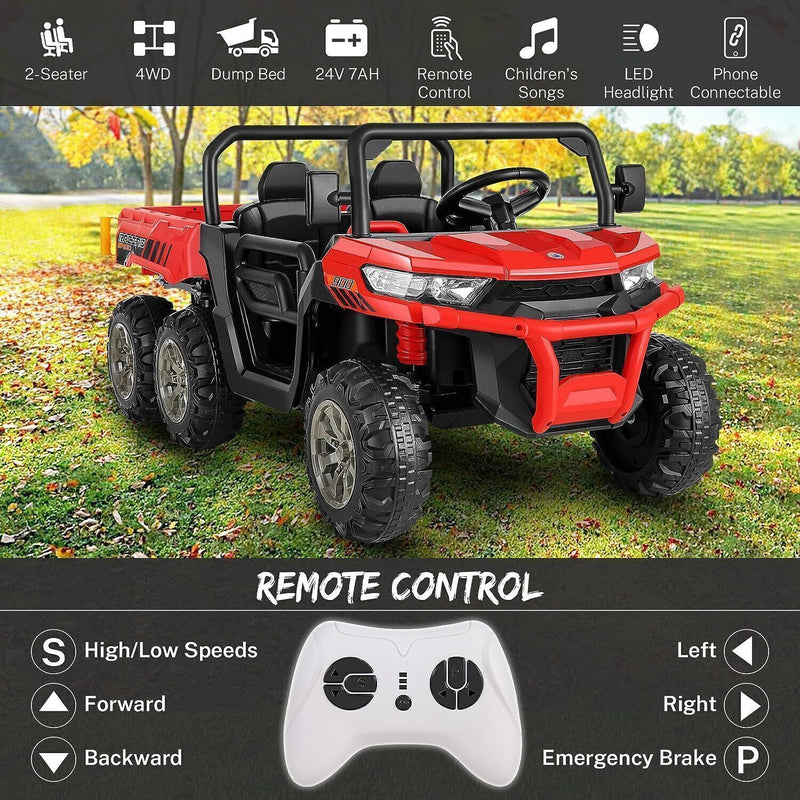 6-Wheel 24V Ride-On Truck with Remote Control and Dump Truck Feature - 2 Seater, 300W Power - US Model