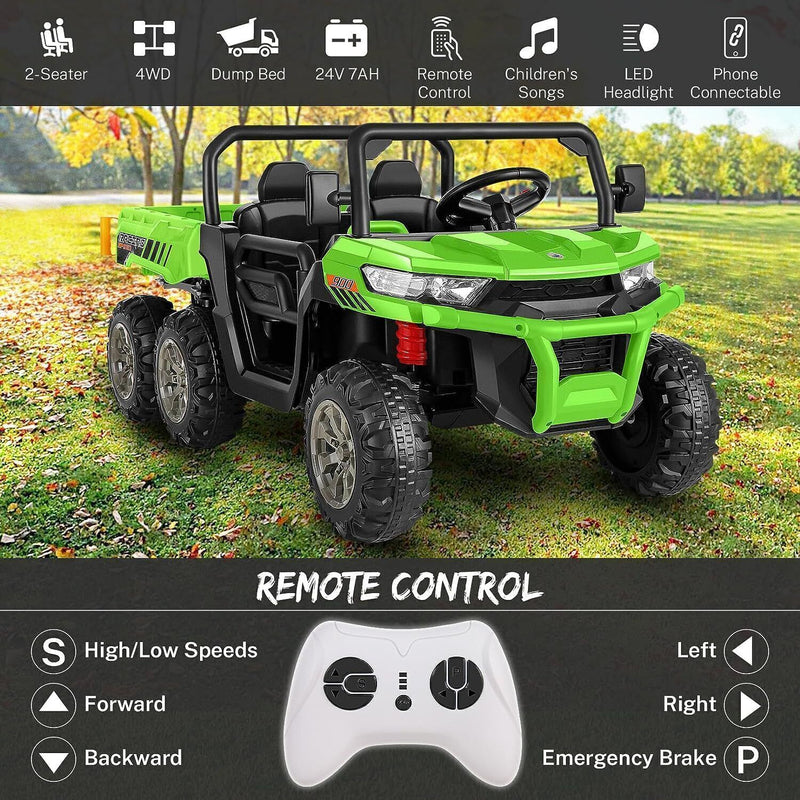 6-Wheeler 24V Battery-Powered Dump Truck with Remote Control and LED Lights