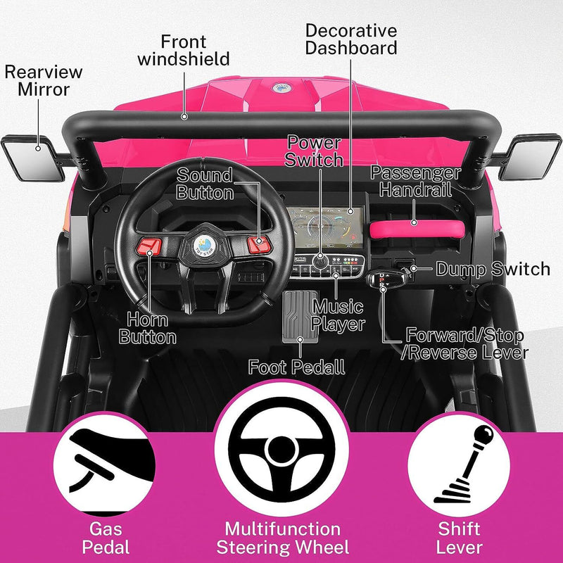 6-Wheel 24V UTV Ride-On with Dump Bed and 4WD Power