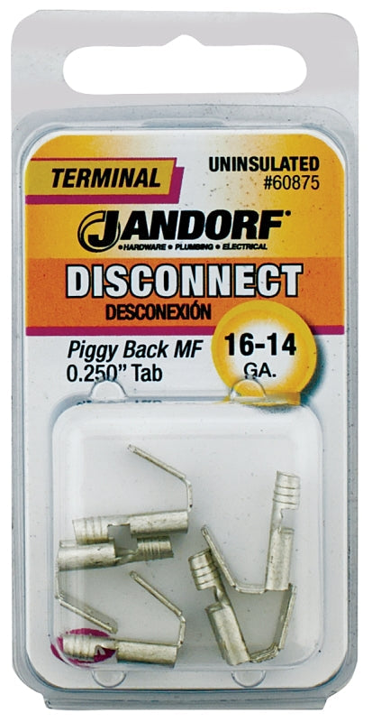 Disconnect Terminal, 16 to 14 AWG Wire, Tin, Copper, 5/PK #60875 Jandorf