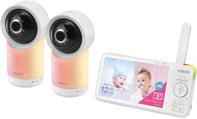 VTech RM5766-2HD RM57662HD Smart Wi-Fi 1080p 2-Camera 360°-Pan-and-Tilt Video Baby Monitor System with 5-in. Display, Night-Light, and Remote Access, White TekShack