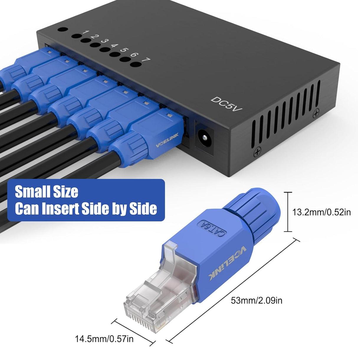 RJ45 CAT6A Tool-Free Plug – 6 Pack, Gold-Plated UTP for 23–26AWG VCELINK