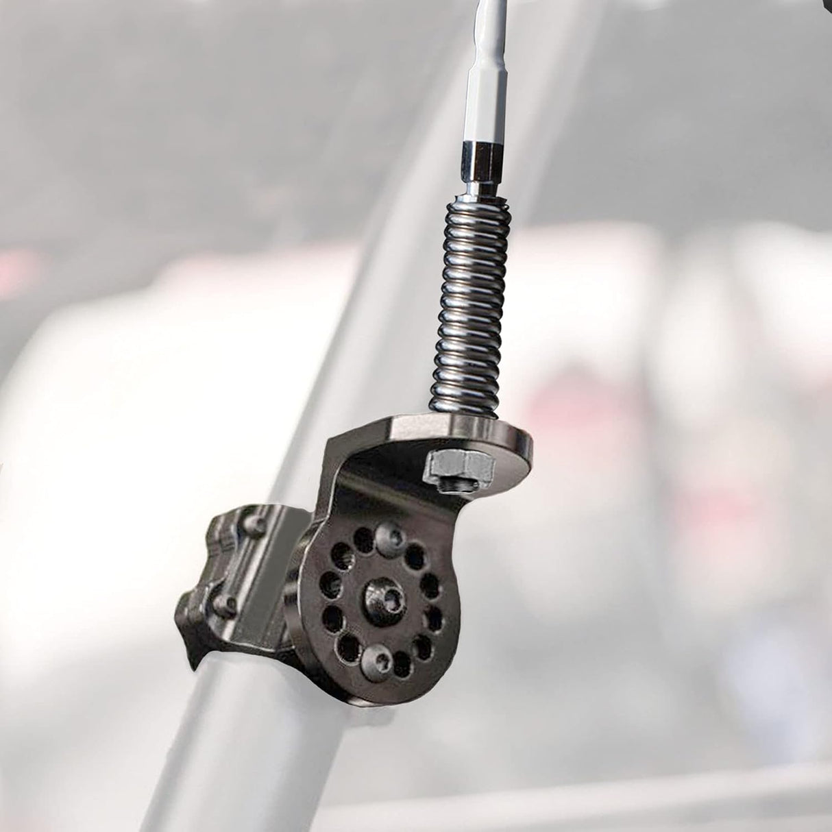 Adjustable CB Antenna Mount with Spring Mounting Base Flag Bracket for 1 3/4” to 1 7/8” Roll Cage Compatible with 2017-2019 Can-Am Maverick HJSIUTV