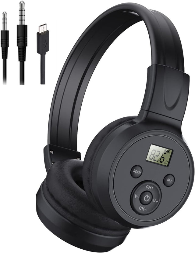 Rechargeable Portable FM Radio Headphones – Wireless Headset with Ear Muffs & Built-In FM Receiver TekShack