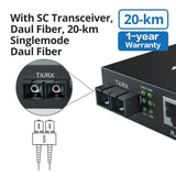 10Gtek Gigabit SingleMode Fiber to Ethernet Media Converter, Dual SC Fiber, 1000Base-LX to 10/100/1000Base-Tx, UL Certified, 20km (2 Pack) 10Gtek