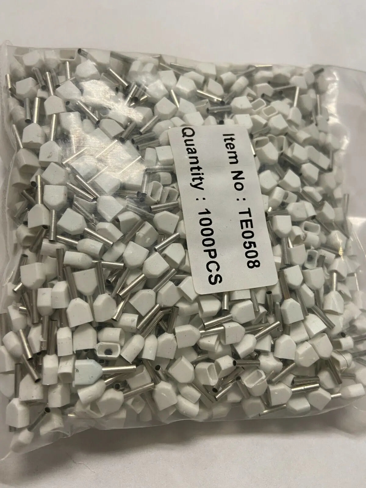 1000 pcs Twin Ferrules 8mm 22 awg 2X22Awg Double entry bootlaceinsulated white Ferrules