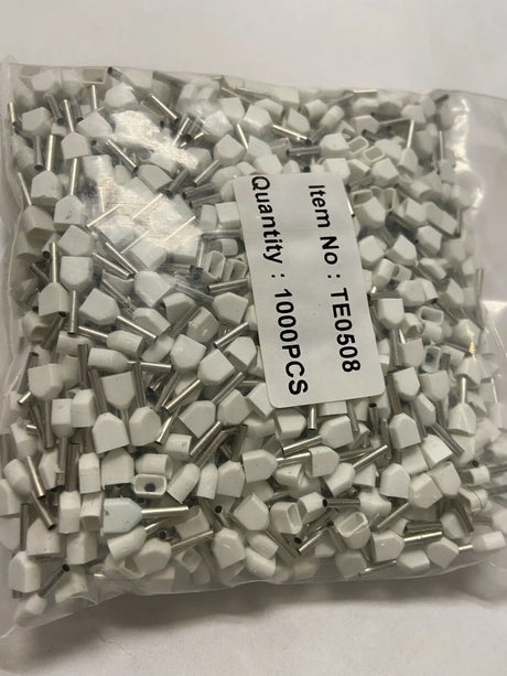 1000 pcs Twin Ferrules 8mm 22 awg 2X22Awg Double entry bootlaceinsulated white Ferrules