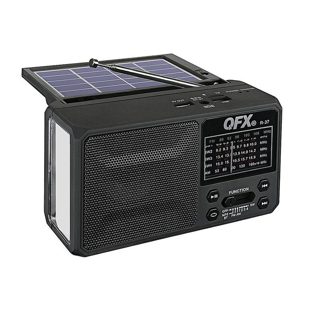 QFX® R-37 Portable AM/FM/SW Radio with Bluetooth®, Flashlight & Solar Panel TekShack