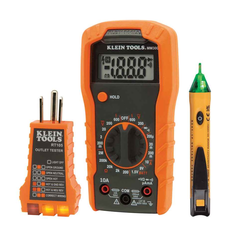 Test Kit with Multimeter, Non-Contact Volt Tester, Receptacle Tester TekShack