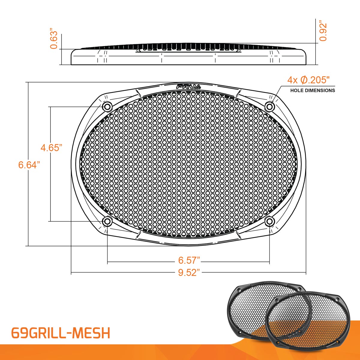 PRV Audio 69GRILL-MESH 6x9in Loudspeaker Grill Pair