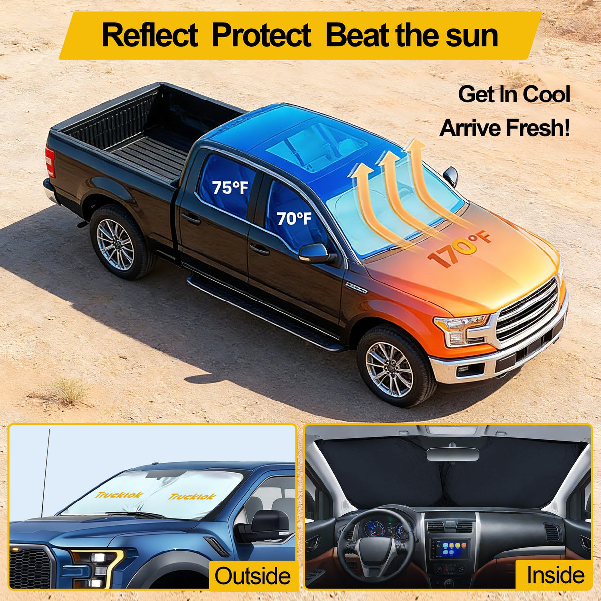 Trucktok Specially Customized  Universal Windshield Sunshade Summer Interior Cooler Auto Sun Protector TruckTok