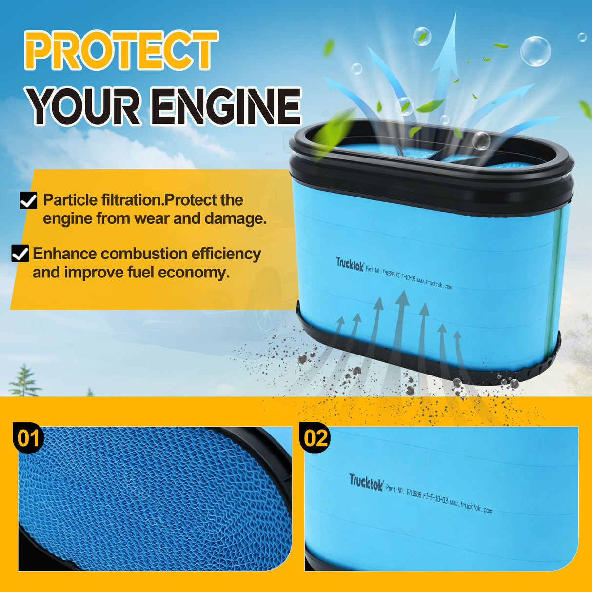 Trucktok 2008-2010 6.4L Ford Powerstroke Diesel Air Filter Replaces FA1886 TruckTok