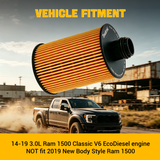 Trucktok 2014-2019 3.0L Ram 1500 Ecodiesel Oil Filter Replaces 68229402AA TruckTok
