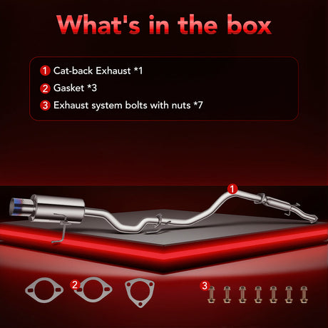 2.25" Catback Exhaust System For 1992-2000 Honda Civic 1.6L with 4" Burnt Rolled Muffler Tip Flashark