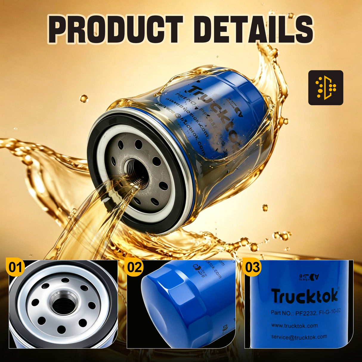 Trucktok 2001-2019 6.6L Silverado Sierra Duramax Oil Filter Replaces PF2232 TruckTok