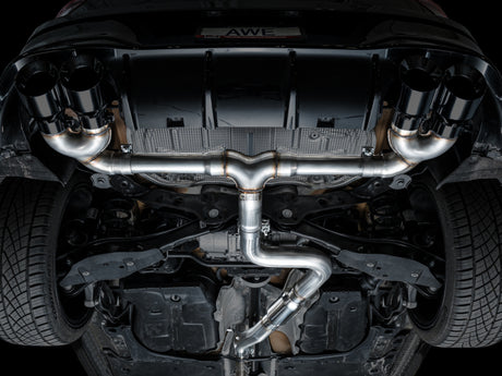 Échappement quadruple AWE MK8 pour Volkswagen Golf R 3 pouces Track Edition - Embouts noirs diamantés