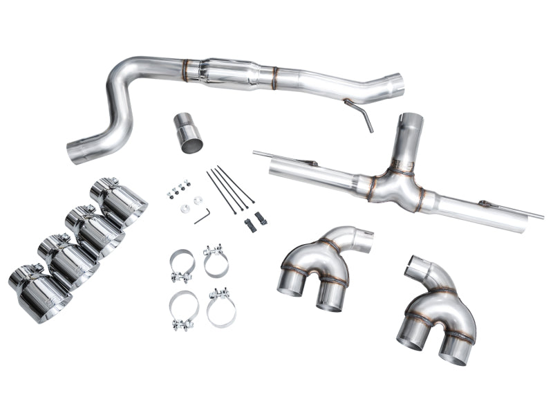 Échappement quadruple AWE MK8 pour Volkswagen Golf R 3 pouces Track Edition - Embouts chromés argentés