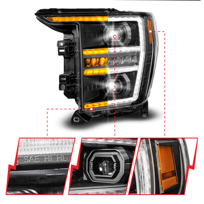 Phare projecteur à LED Anzo 21-23 Ford F150 avec commutateur arrière + séquentiel - Noir (côté conducteur uniquement)