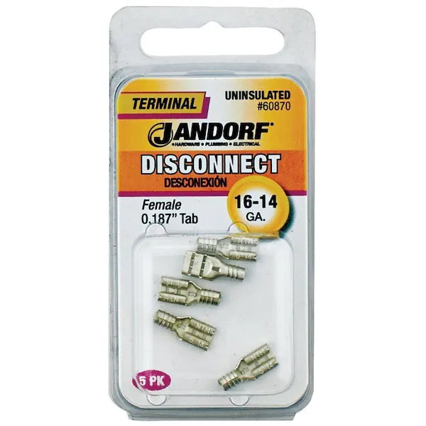 Jandorf Disconnect Terminal, 16 to 14 AWG Wire, Copper Contact, Tin, (5PK) #60870 Jandorf