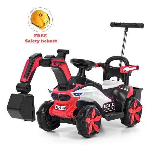 6V Battery Powered Electric Excavator Ride-On Toy Car for Kids with Helmet