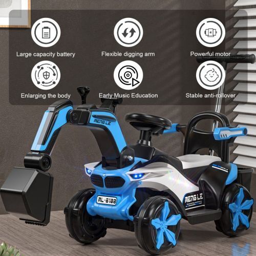 6V Battery Powered Electric Excavator Ride-On Toy Car for Kids with Helmet