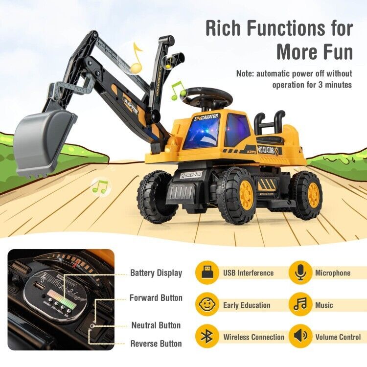 6V Battery Powered Kids Bulldozer with Front Digger Shovel - Brand New