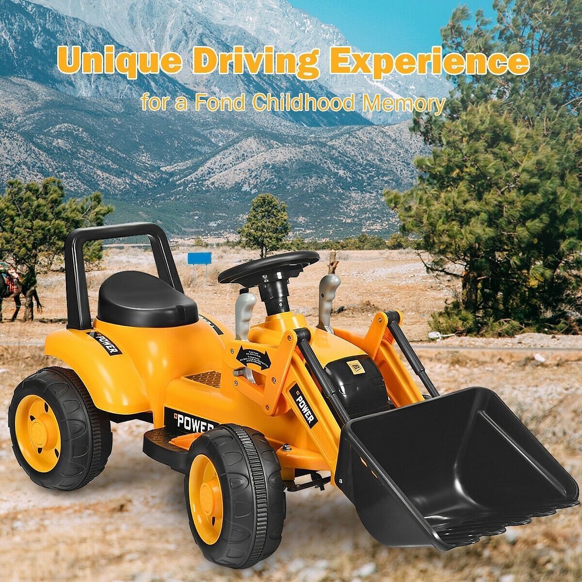 6V Battery Powered Kids Excavator Digger Tractor - Yellow