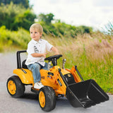 6V Battery Powered Kids Excavator Digger with Digging Bucket - Yellow Tractor Toy