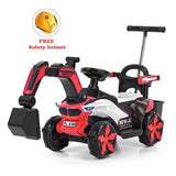 6V Battery-Powered Kids Excavator Tractor with LED Headlight, Helmet, and Rear Box