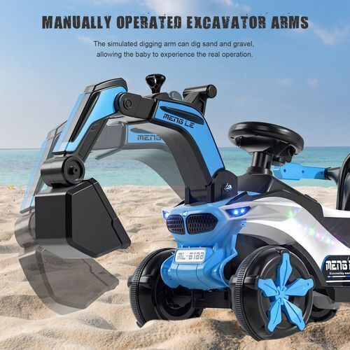 6V Battery-Powered Kids Excavator Tractor with LED Headlight, Helmet, and Rear Box