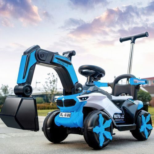 6V Battery-Powered Kids Excavator Tractor with LED Headlight, Helmet, and Rear Box