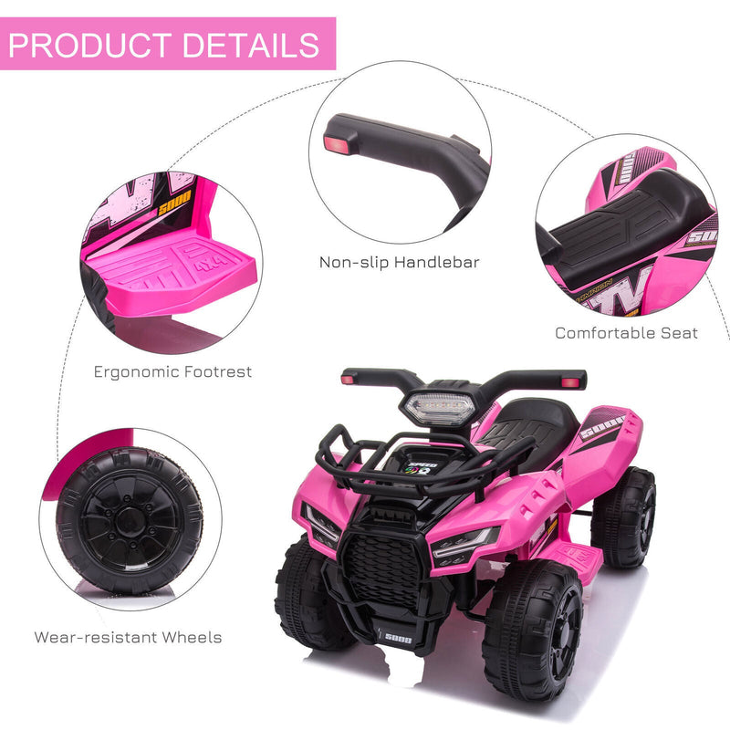 6V Battery Powered Ride On Quad ATV Toy with LED Headlights for Kids
