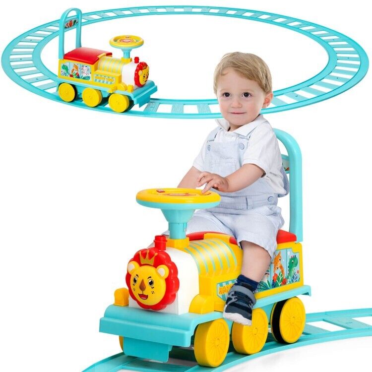 6V Blue Electric Kids Ride On Train with Track and 6 Wheels
