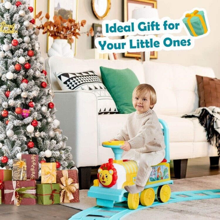 6V Blue Electric Kids Ride On Train with Track and 6 Wheels