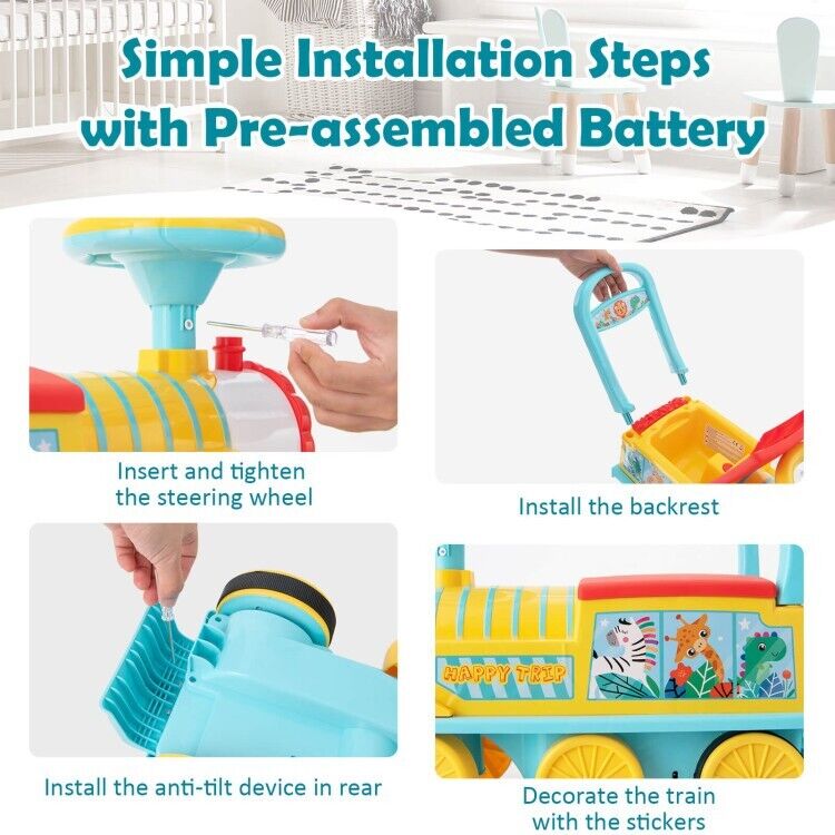 6V Blue Electric Kids Ride On Train with Track and 6 Wheels