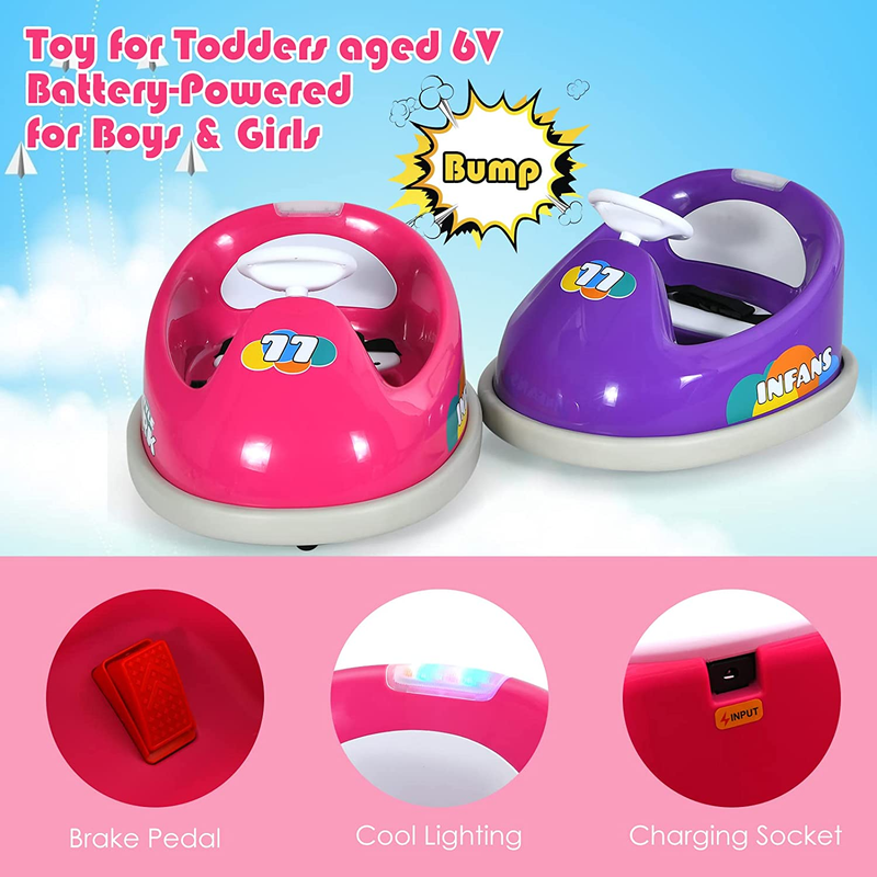 6V Bumper Car Electric Ride-On for Kids with 2 Driving Modes and 360 Degree Rotation