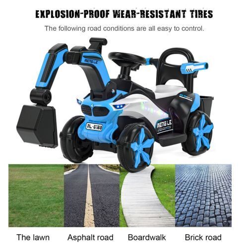 6v Electric Excavator Toy Car with Bluetooth and Rear Reserve Box for Kids