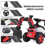 6v Electric Excavator Toy Car with Bluetooth, Helmet, and Rear Attachment for Kids