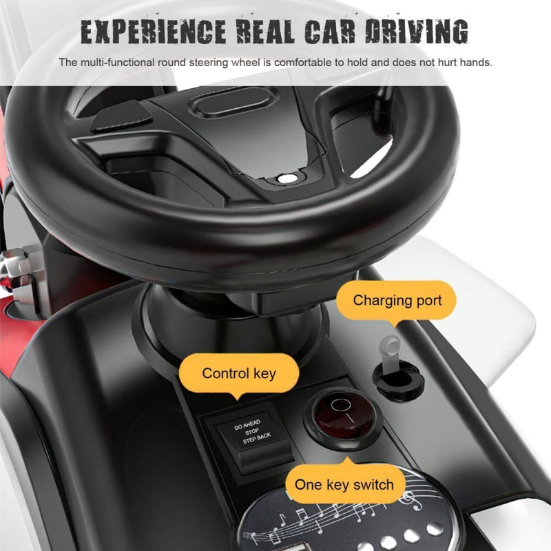 6v Electric Excavator Toy Car with Bluetooth, Helmet, and Rear Attachment for Kids