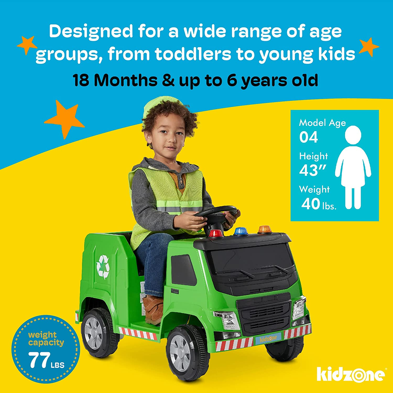 6V Electric Garbage Truck Ride-On Toy with LED Lights for Toddlers
