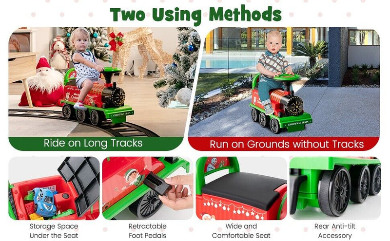 6V Electric Kids Ride On Train with Track & 6 Wheels in Green Color