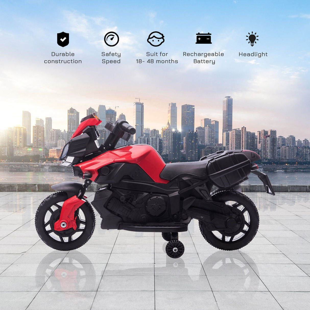 6V Kids Electric Motorcycle Ride-On Car with Training Wheels - Battery Powered Toy