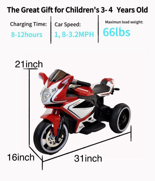 6V Kids Electric Ride-On Motorcycle with One-Button Start and Music - 66LB Bearing Toy Gift