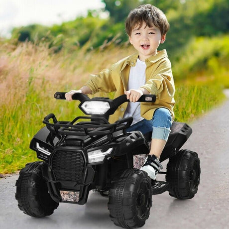 6V Kids Electric Ride On Quad Car with LED Lights and MP3 Player - Black