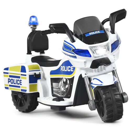 Police Motorcycle Trike for Kids with Headlight and Flashing Siren - 6V 3-Wheel Ride On